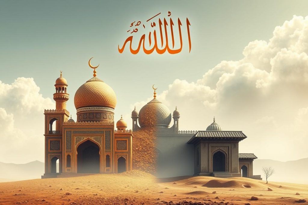 صورة توضح الفرق بين غنى الله المطلق وغنى البشر المحدود مع اسم الله الغني (AL-GHANIYY)