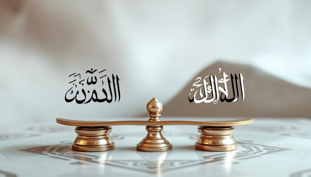 ميزان يرمز للتوازن بين اسمي الله الضار والنافع