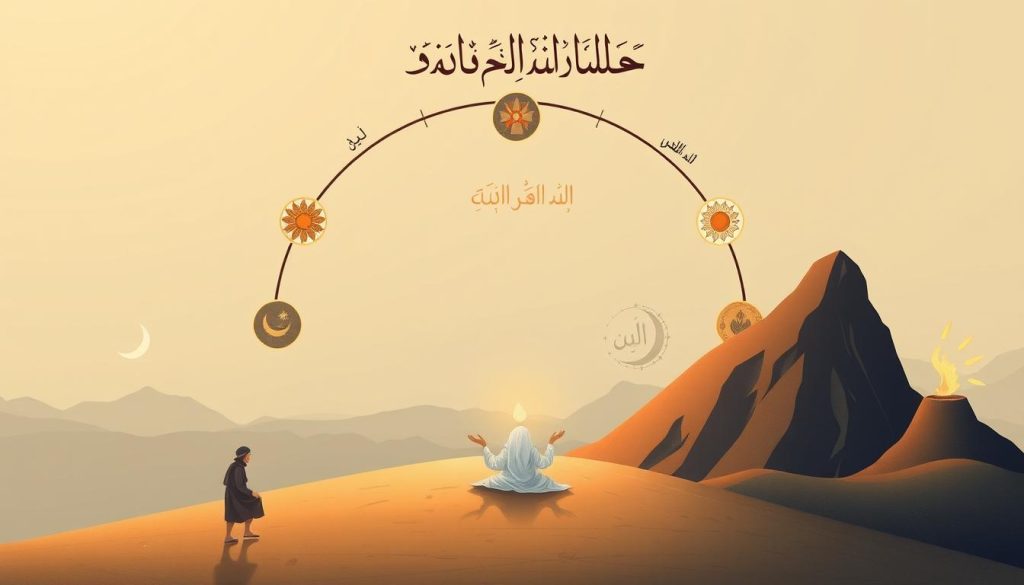 AL-MUMEET (المميت): The Divine Name of Allah as the Giver of Death Conceptual illustration showing Islamic perspective on life and death cycle