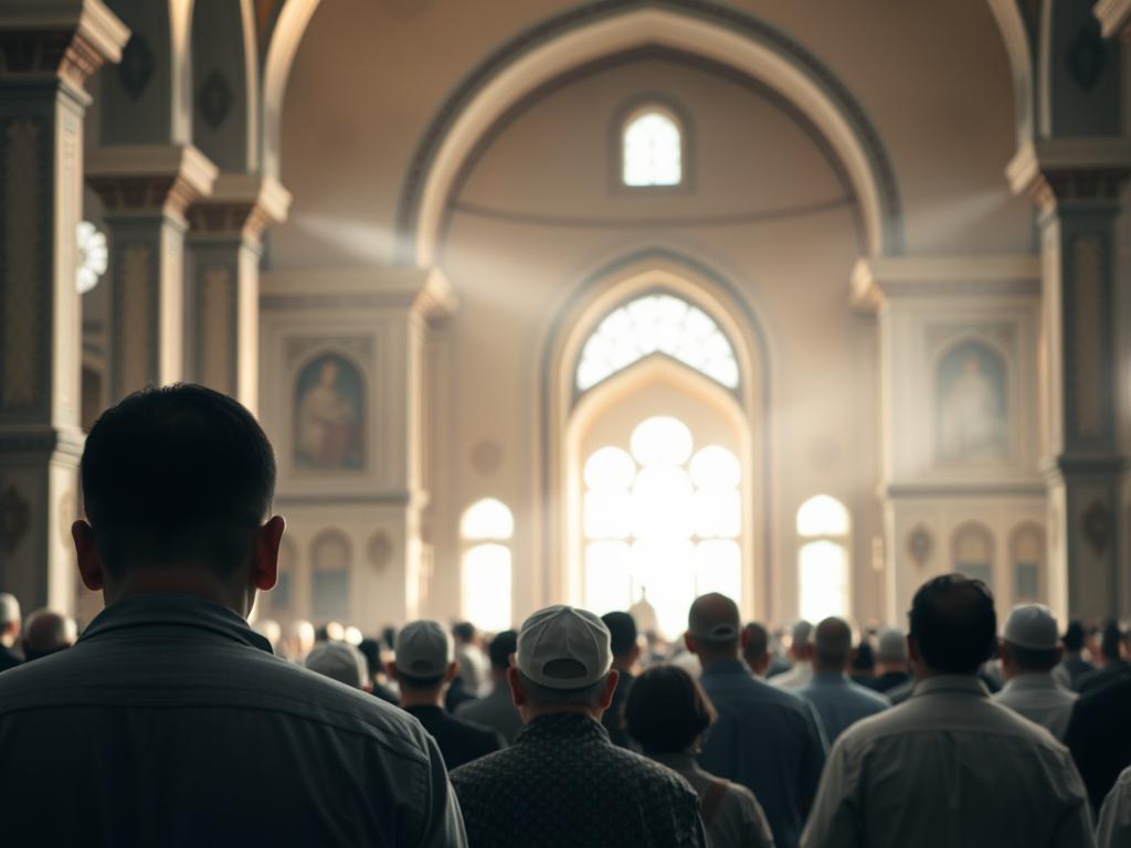 AL-MUMEET (المميت): The Divine Name of Allah as the Giver of Death Muslim community gathering for prayer and remembrance