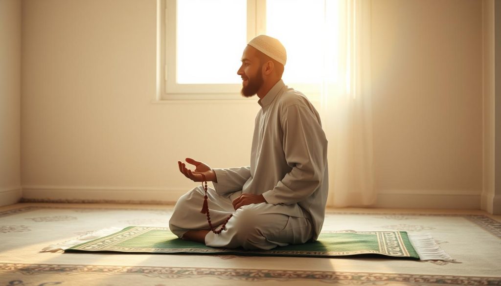 Muslim person performing morning dhikr after Fajr prayer