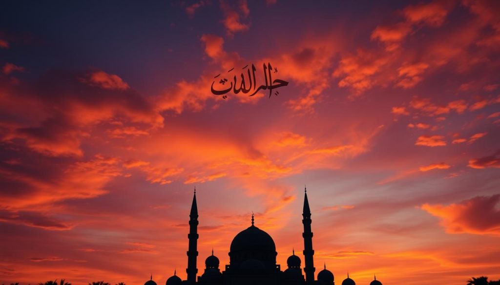 AL-MUMEET (المميت): The Divine Name of Allah as the Giver of Death Sunset over Islamic architecture symbolizing the divine cycle of life and death