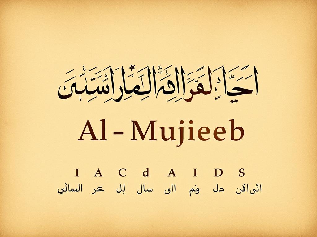 Understanding Al-Mujeeb: The Divine Responder and the Benefits of Embracing This Name Arabic calligraphy showing the linguistic roots of Al-Mujeeb