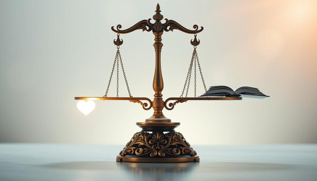 Balanced scales representing Allah's love and justice in harmony