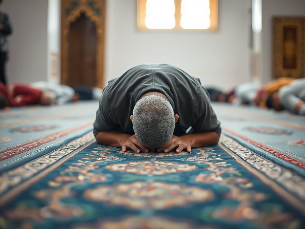 Muslim in prostration during prayer