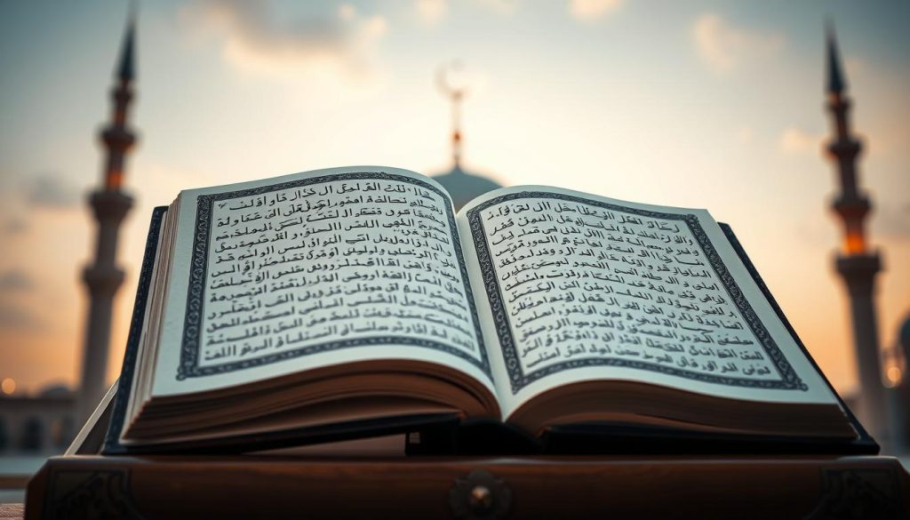 Open Quran displaying verses about AL-WAKEEL with beautiful mosque background