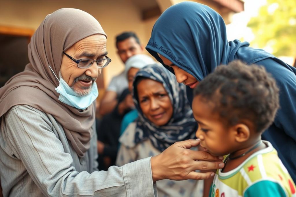 Person helping others, embodying the protective aspect of Al-Hafiz