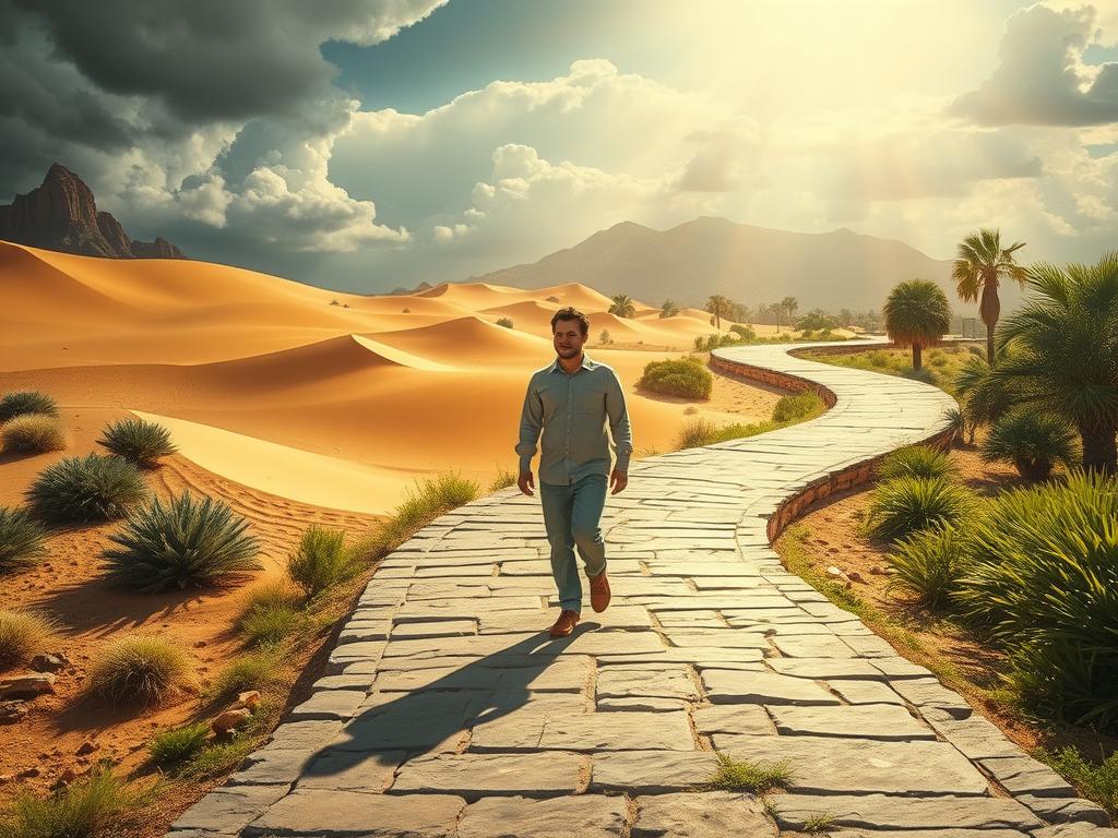 Understanding AL-MATEEN: Meaning, Significance, and Key Benefits Person making consistent progress on a path, showing emotional stability inspired by AL-MATEEN