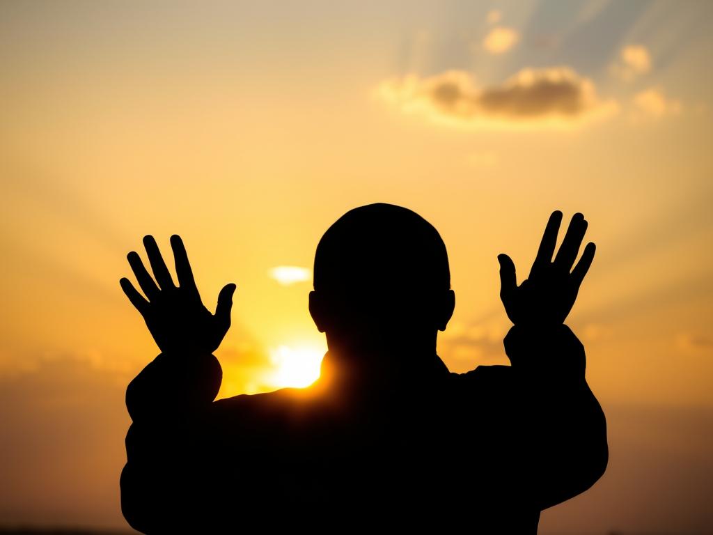 Person making dua with hands raised in prayer