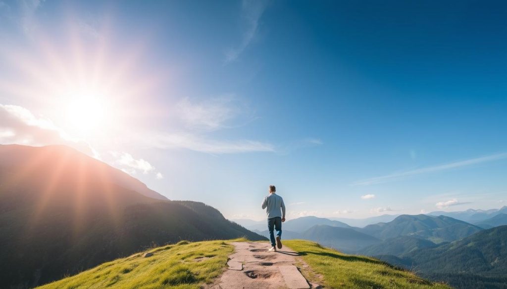 Understanding Al-Mujeeb: The Divine Responder and the Benefits of Embracing This Name Person walking on spiritual path with light ahead