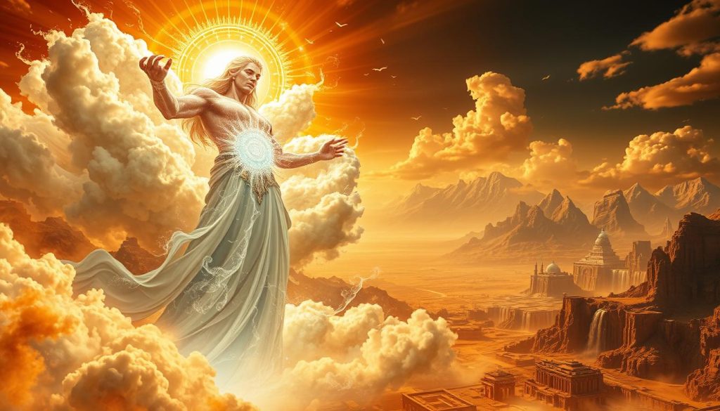 AL-QAHHAR Meaning and the Benefit of AL-QAHHAR A majestic and awe-inspiring scene depicting the divine attributes of Al-Qahhar, the Subduer, the Dominant One. In the foreground, a colossal, ethereal figure looms, radiating an intense and unrelenting power. Billowing clouds of energy and light swirl around this celestial being, conveying a sense of unstoppable force and uncompromising authority. The middle ground features intricate geometric patterns and calligraphic elements, representing the divine order and precision that Al-Qahhar embodies. In the distant background, a vast, expansive landscape of towering mountains and cascading waterfalls, hinting at the vastness and grandeur of Al-Qahhar's domain. Warm, golden hues bathe the scene, imbuing it with a sense of reverence and awe. "Islamic Wall Arts"