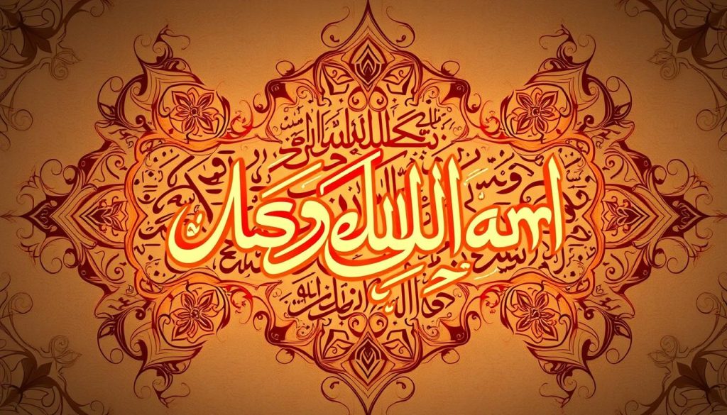 Intricate calligraphic artwork showcasing the divine attributes of Islam, rendered in a mesmerizing tapestry of flowing scripts and geometric patterns. Islamic Wall Arts presents a serene, contemplative composition with a focus on the name "As-Salam" - The Source of Peace. Rendered in a warm, earthy color palette, the calligraphy appears to be illuminated from within, evoking a sense of spiritual tranquility. The viewer is drawn into a meditative state, reflecting on the profound connection between this divine name and the other attributes of the Almighty. Exquisite attention to detail and balance creates a harmonious, visually captivating image.