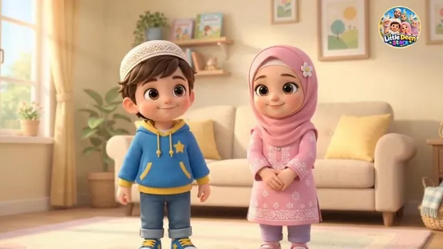 Little Deen Stars Hamaza and Ayesha smiling together in their living room